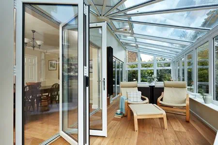 White Knight uPVC lean to victorian conservatory with bi fold doors