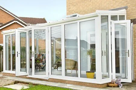 White PVCU Garden Room with French Doors