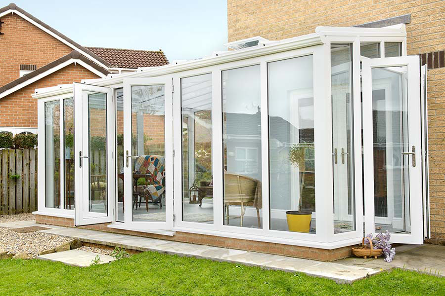 White PVCU LeanTo with Glass Roof