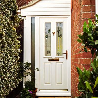 White uPVC traditional front door with decorative etched glass from the Anglian front door range