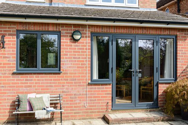 Anthracite Grey aluminium double glazed windows and French doors from the Anglian windows and doors range