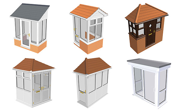 Renders of six popular porch styles available from Anglian Home Improvements