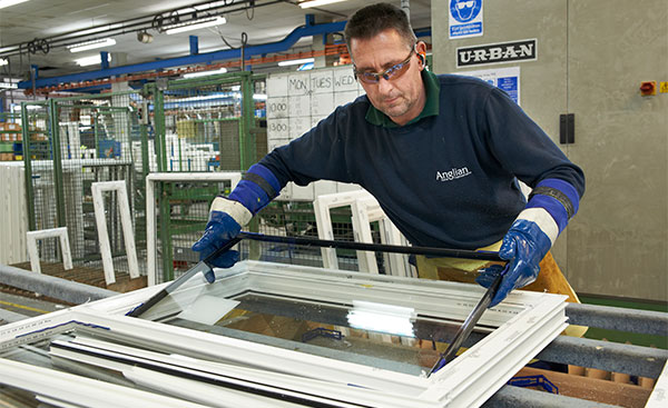 Assembly of double glazed glass in a uPVC casement window from Anglian Home Improvements