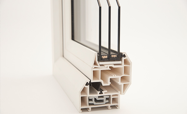 Cross section of a white triple glazed uPVC window from Anglian Home Improvements