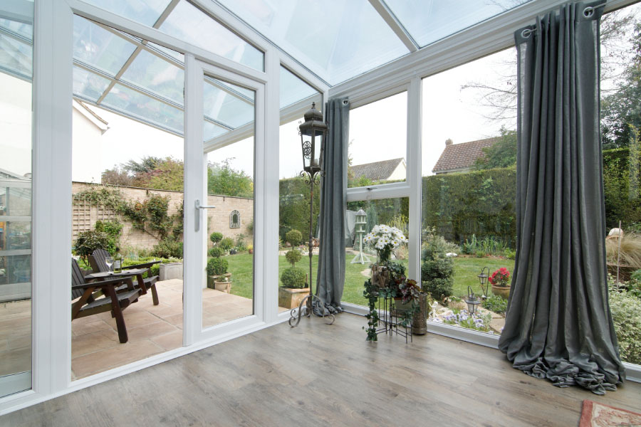 White uPVC Veranda Conservatory Interior in Open Position