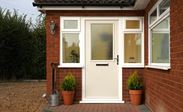 Cream composite door in Keswick design with minister obscure glass from the Anglian cottage composite door range
