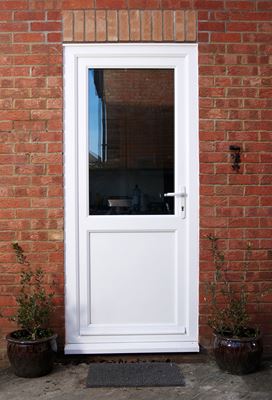 White UPVC half glazed back door with clear glass and double glazing from the Anglian back door range