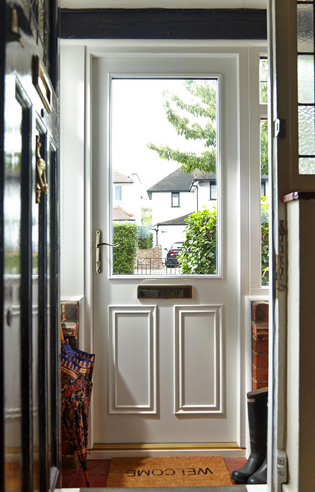 White wooden front door