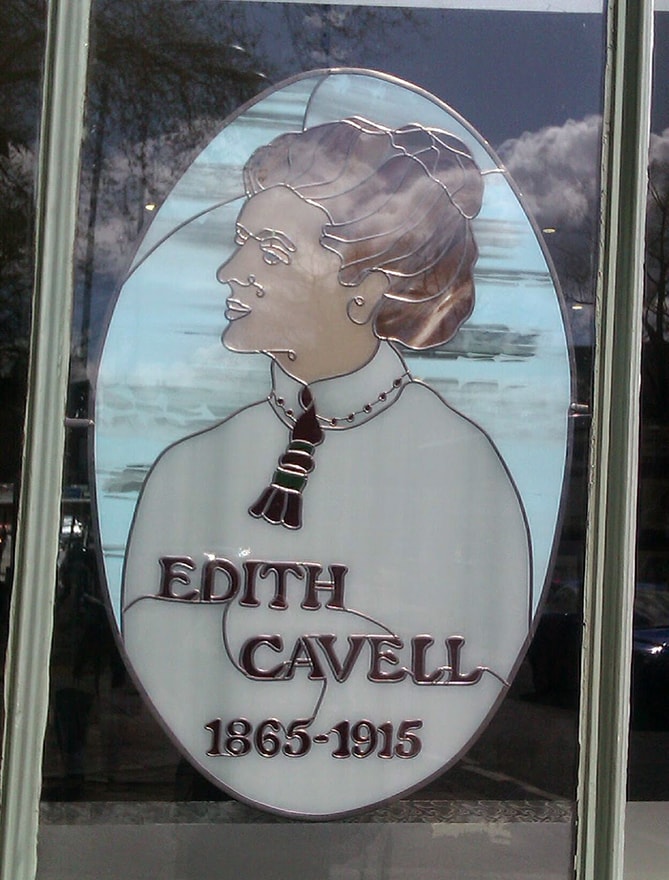 The Edith Cavell Pub Decorative Glass window in Norwich