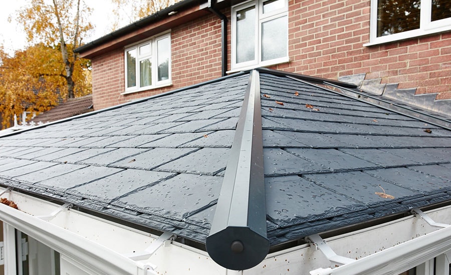 Close up of replacement replica slate tile conservatory roof from Anglian Home UK