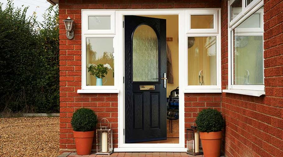 Hereford black composite front door frosted glass Anglian Home Improvements