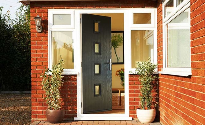 Barcelona style contemporary composite front door in black Anglian Home Improvements