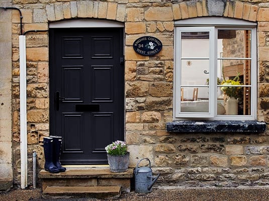 Severn Black wooden front door Anglian Home Improvements