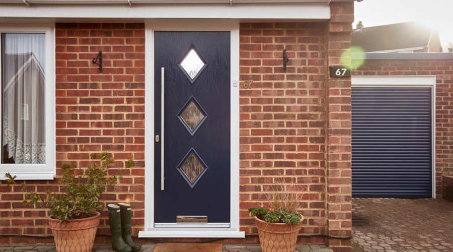 Steel Blue coloured composite front door Anglian Home Improvements