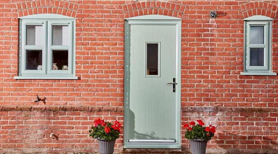 Prague Sage Green coloured composite front door Anglian Home Improvements