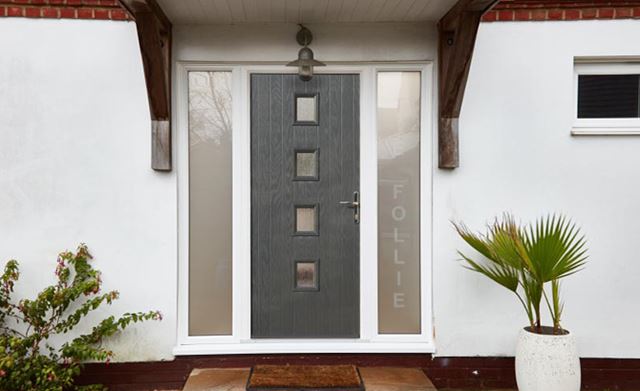 Barcelona Anthracite Grey composite front door with side panels Anglian Home Improvements