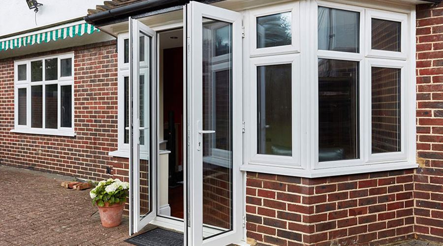 Front porch French doors in white Anglian Home UK