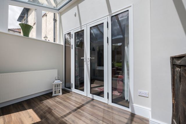 Aluminium French doors with side panel windows