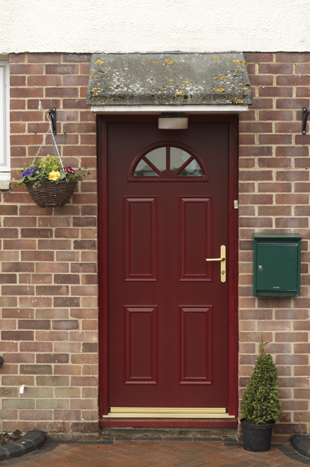 Timber front door in burgundy