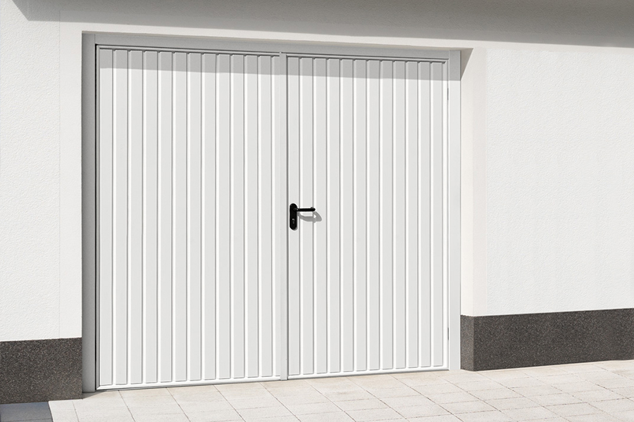White steel side hinge garage door