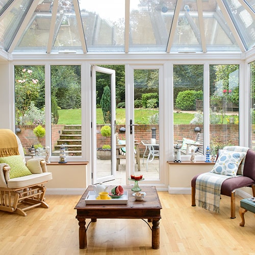 Interior view of a White uPVC Edwardian conservatory