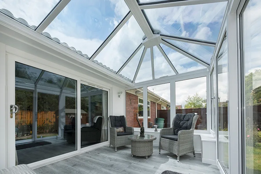 White uPVC Edwardian splay conservatory interior