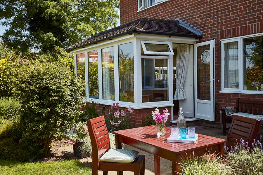 small white solid roof extension