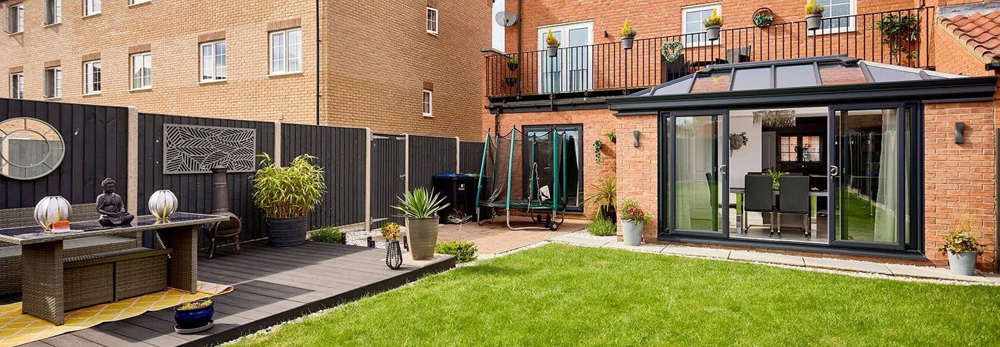 Anthracite grey Edwardian extension with solar panel