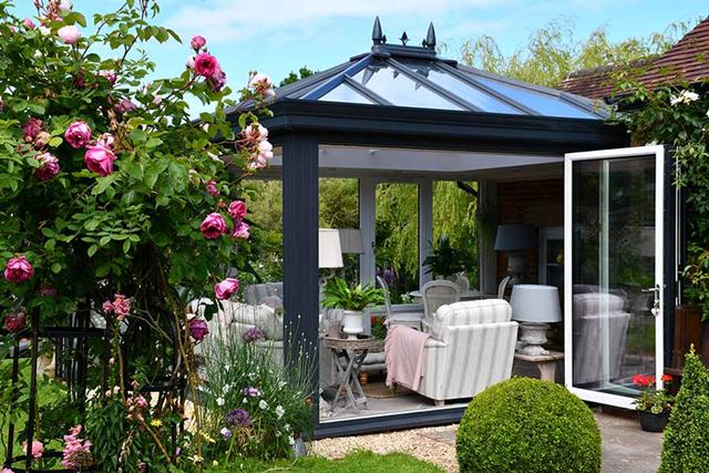 Dual anthracite grey contemporary orangery