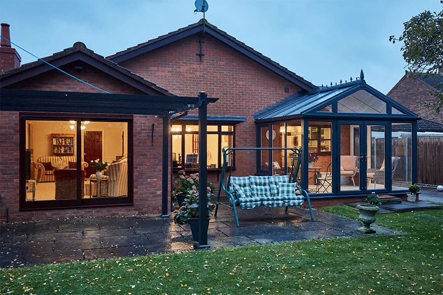 regency conservatory at evening in anthracite grey