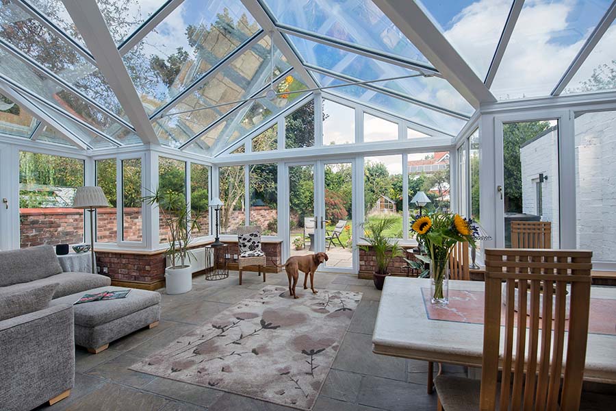 White uPVC Regency conservatory with French doors interior