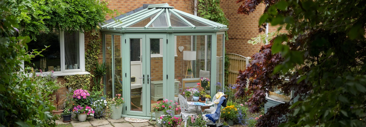 Sage green Victorian uPVC conservatory banner