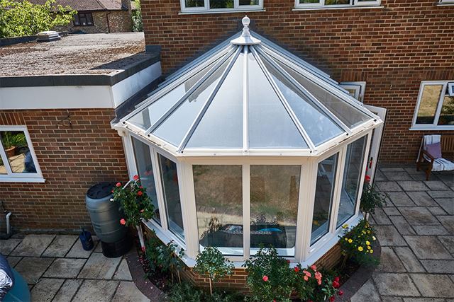 White uPVC Three Facet Victorian conservatory aerial view