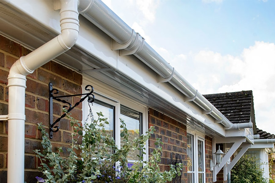 White uPVC soffits guttering and downpipes from the Anglian rooftrim range