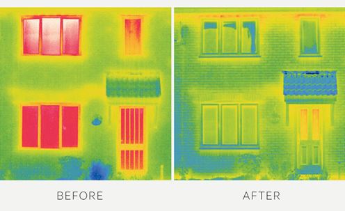 Double glazing heatmap comparison before and after replacement uPVC windows from Anglian Home Improvements