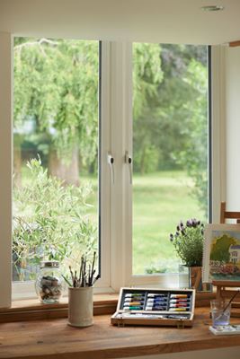 White tripled glazed UPVC casement window with white window handles from the Anglian triple glazing range