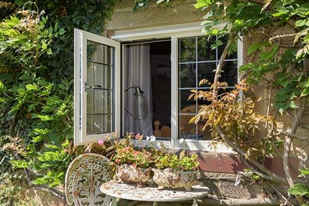 Timber casement window in open poisition