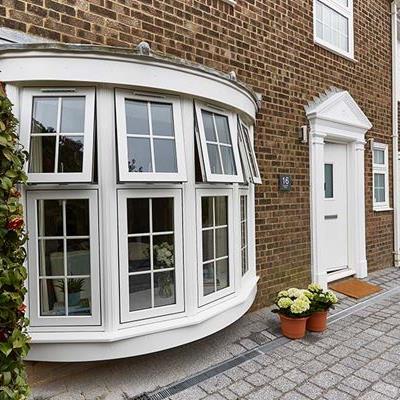 White uPVC flush bay window in open position