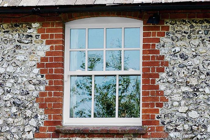 White wooden sash window