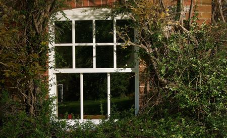 White wooden sash window with inserts