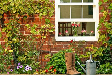 White timber sliding sash window