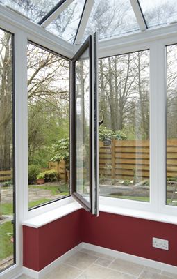 Fully open uPVC tilt and turn double glazed window in white from the Anglian window range