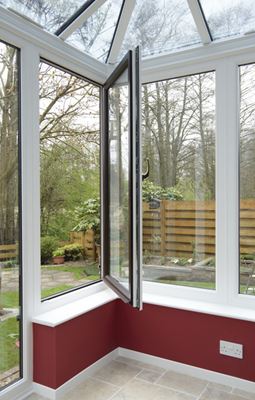 Fully open uPVC tilt and turn double glazed window in white from the Anglian window range