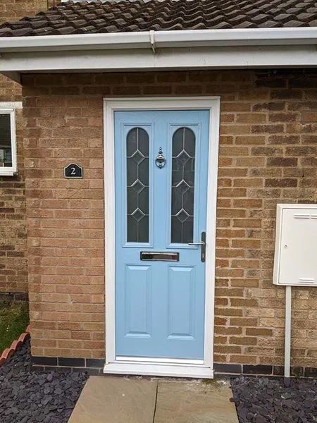 Exeter composite front door in pastel blue