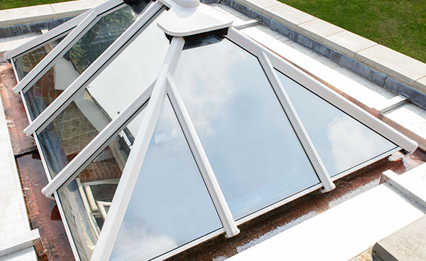 Small white roof lantern on an orangery from Anglian Home Improvements