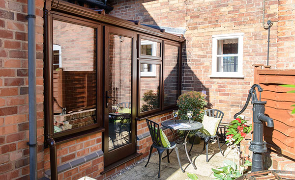 Dark Woodgrain wooden Lean To conservatory
