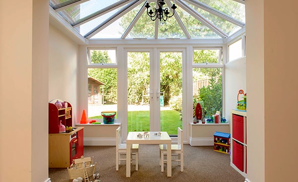 Interior view of small white uPVC orangery extension from Anglian Home Improvements